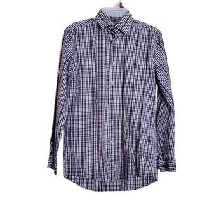 J‎ Ferrar Stretch Mens Small 14-14.5 Purple Plaid Cotton Long Sleeve Barrel Cuff